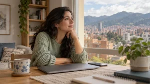 Persona adulta reflexiona junto a una ventana antes de solicitar apoyo psicológico.